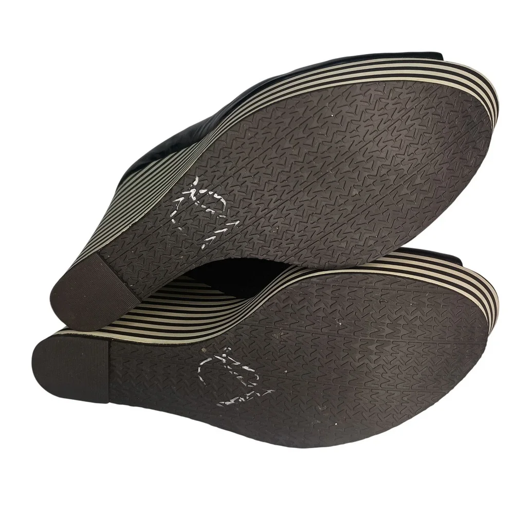 Michael Kors Adalia Peep Black Patent Leather Stripe Detail Wedge Heels SKUW669 - Picture 7 of 7